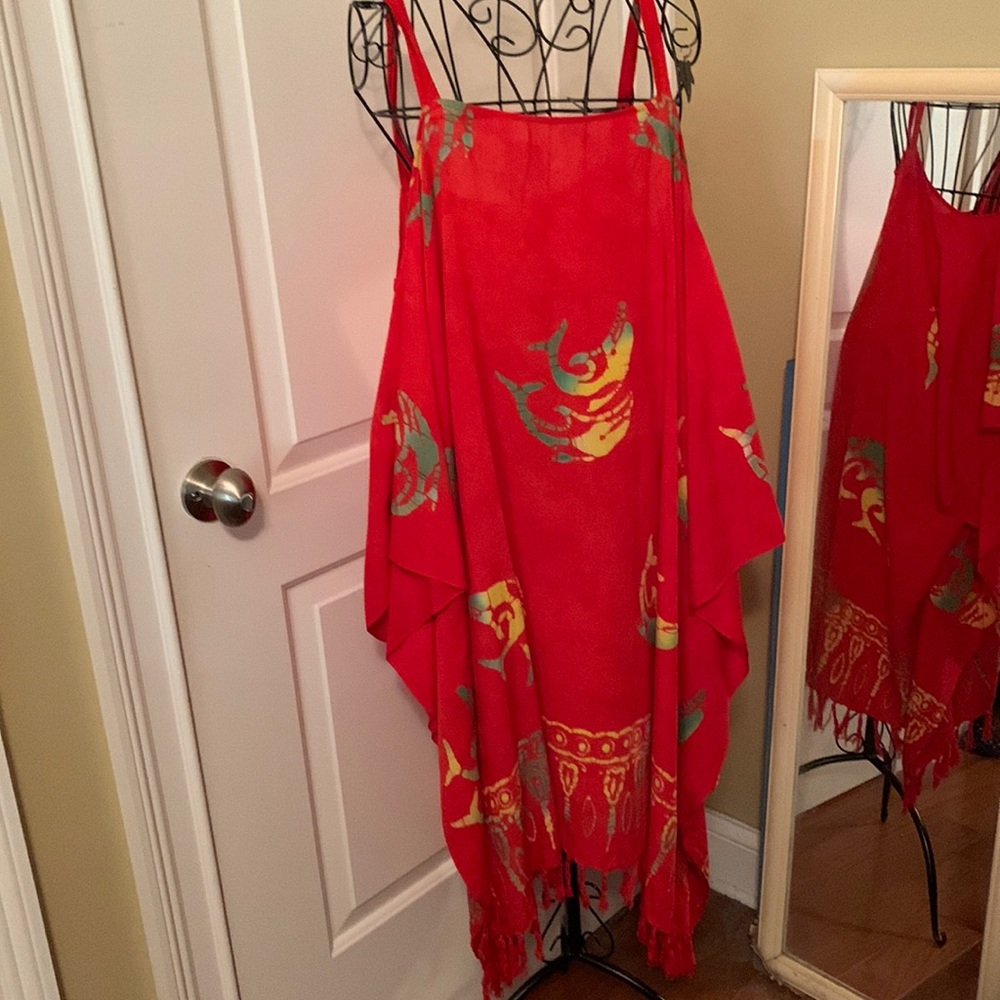 Vibrant orange, yellow & green cold-shoulder dress without tags est. size 4x